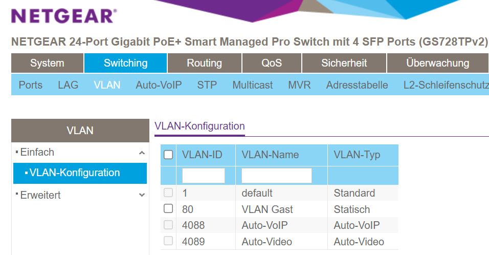 Blog GS728TPv2 VLAN Konfiguration