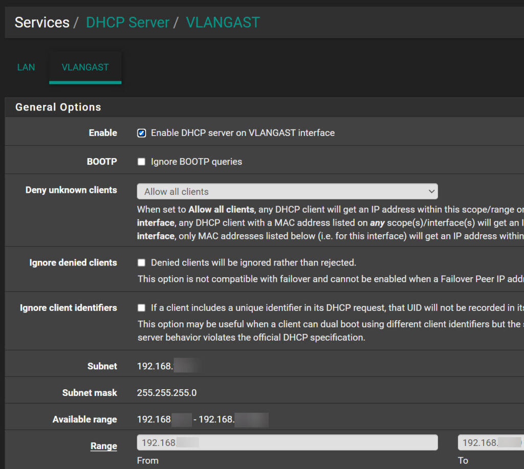 Blog Pfsense DHCP Server Vlan Gast